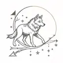 wolf and arrows with moon surrounded by stars tattoo design idea