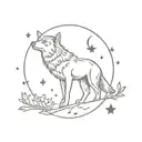 wolf and arrows with moon surrounded by stars tattoo design idea