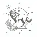wolf and arrows with moon surrounded by stars tattoo design idea