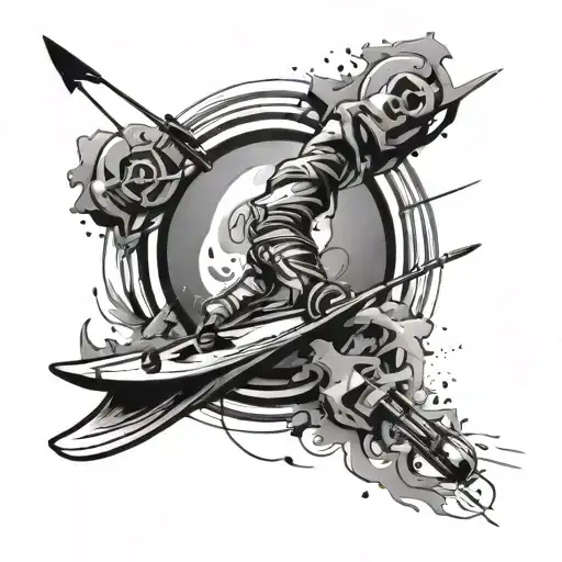 An abstract design combining elements of kitesurfing and drawing tools, symbolizing the client's passion for both tattoo design idea