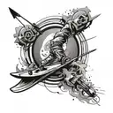 An abstract design combining elements of kitesurfing and drawing tools, symbolizing the client's passion for both tattoo design idea