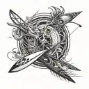 An abstract design combining elements of kitesurfing and drawing tools, symbolizing the client's passion for both tattoo design idea