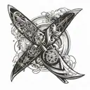 An abstract design combining elements of kitesurfing and drawing tools, symbolizing the client's passion for both tattoo design idea
