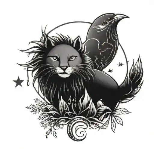 sun and moon with minimal animals and nature scene tattoo design idea