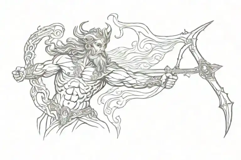 poseidon wielding trident tattoo design idea