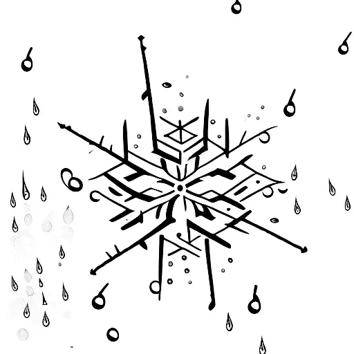 A minimalist tattoo of a snowflake made out of musical notes, with a raindrop falling through it tattoo design idea