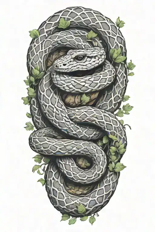 coiled snake wrapped around a full oak tree growing tattoo design idea