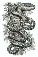 snake wrapped around an oak tree trunk  tattoo design idea
