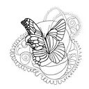 Papillon divisé avec un côté floral et un côté papillon afin de creer une composition en rajoutant un trèfles à 6 feuill tattoo design idea