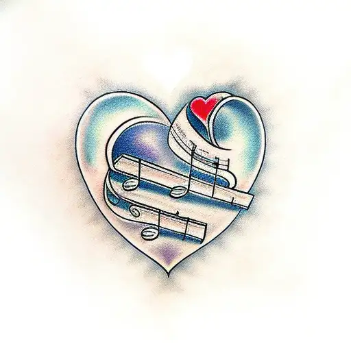 heart with music notes tattoo design idea