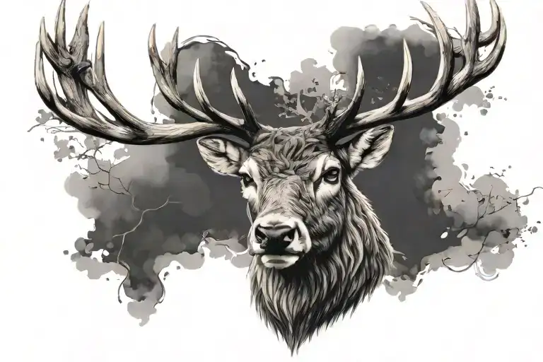 stag head tattoo design idea