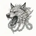 fenrir head, breaking chains tattoo design idea