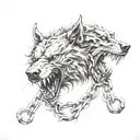 fenrir head, breaking chains tattoo design idea