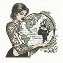 The world is yours text on globe held by a woman tattoo design idea