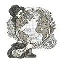 The world is yours text on globe held by a woman tattoo design idea