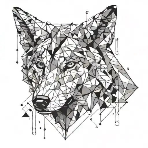 An animal like a wolfmade up of geometric shapes, combining nature and modern art. tattoo design idea