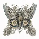 A butterfly with wings made of intricate clockwork gears, representing the fusion of nature and technology tattoo design idea