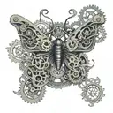 A butterfly with wings made of intricate clockwork gears, representing the fusion of nature and technology tattoo design idea