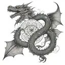 A dragon intertwined with a lotus flower, representing power and peace in a harmonious balance. tattoo design idea
