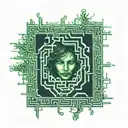 A surreal scene of a person trapped in a dark maze with green eyes glowing in the darkness, representing the struggles of depression tattoo design idea