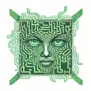 A surreal scene of a person trapped in a dark maze with green eyes glowing in the darkness, representing the struggles of depression tattoo design idea