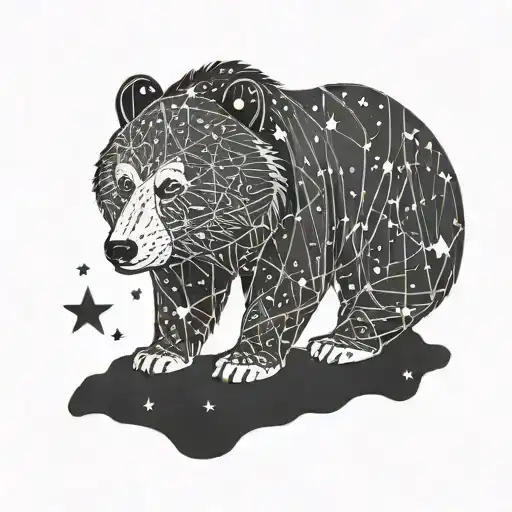 A blackwork tattoo of a bear constellation intertwined with the Big Dipper tattoo design idea