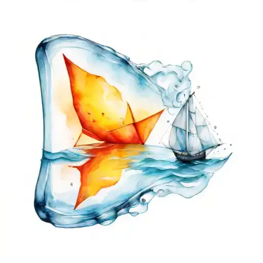 Paperboat in Glas sailing a ship inside tattoo design idea