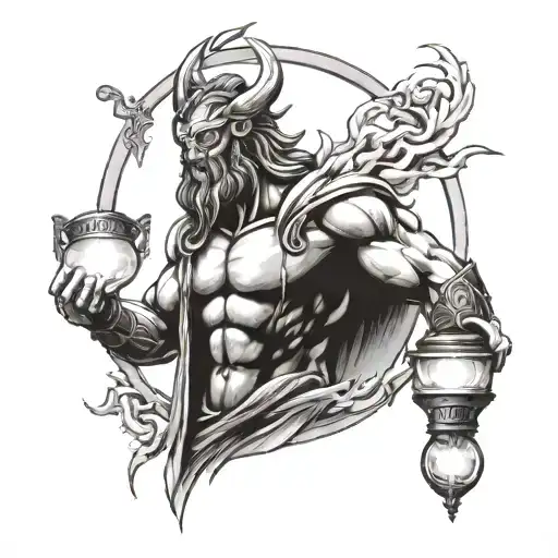 Incorporating symbols of electricity and Zeus's thunder to represent the client's occupation as an electrician tattoo design idea