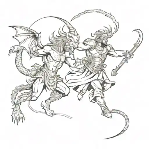 A Roman gladiator fighting a dragon, symbolizing the client's passion for Rome and Dragon Ball tattoo design idea