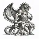 A Roman gladiator fighting a dragon, symbolizing the client's passion for Rome and Dragon Ball tattoo design idea