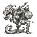 A Roman gladiator fighting a dragon, symbolizing the client's passion for Rome and Dragon Ball tattoo design idea