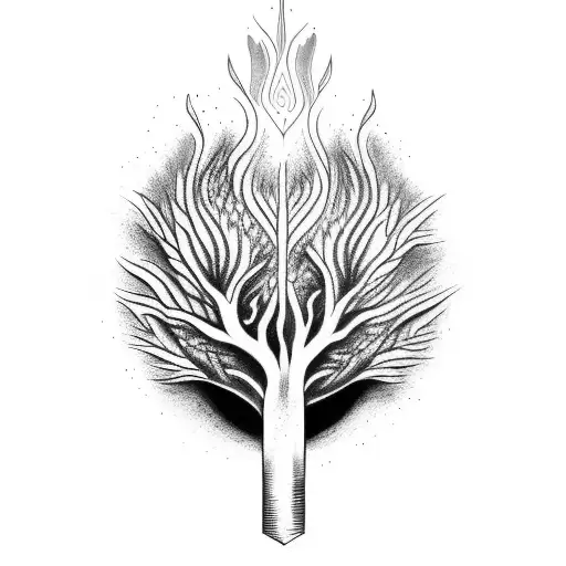 upside down tree scales hands eye fire tattoo design idea