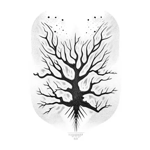 upside down tree scales hands eye fire tattoo design idea