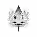 upside down tree scales hands eye fire tattoo design idea