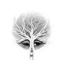 upside down tree scales hands eye fire tattoo design idea