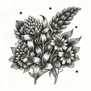 A delicate and intricate design featuring lupines, asters, and buttercups blooming together in a harmonious composition tattoo design idea