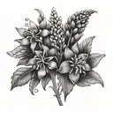 A delicate and intricate design featuring lupines, asters, and buttercups blooming together in a harmonious composition tattoo design idea