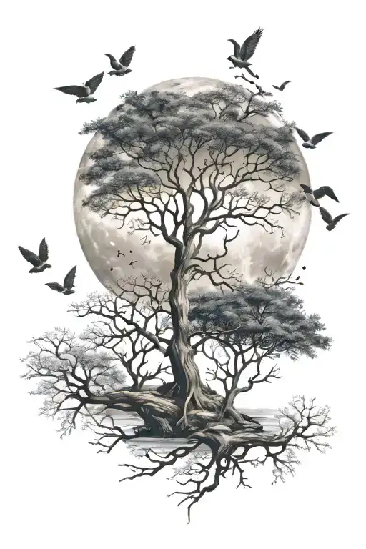 tree of life moon birds river deer  tattoo design tattoo design idea