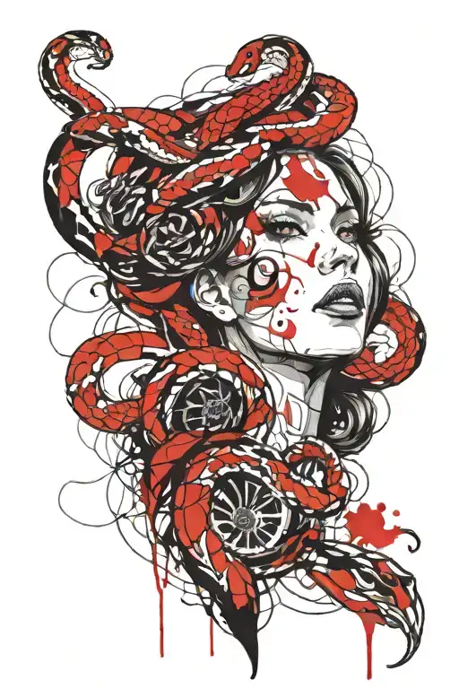 Evil woman with the head of a snake tattoo design idea