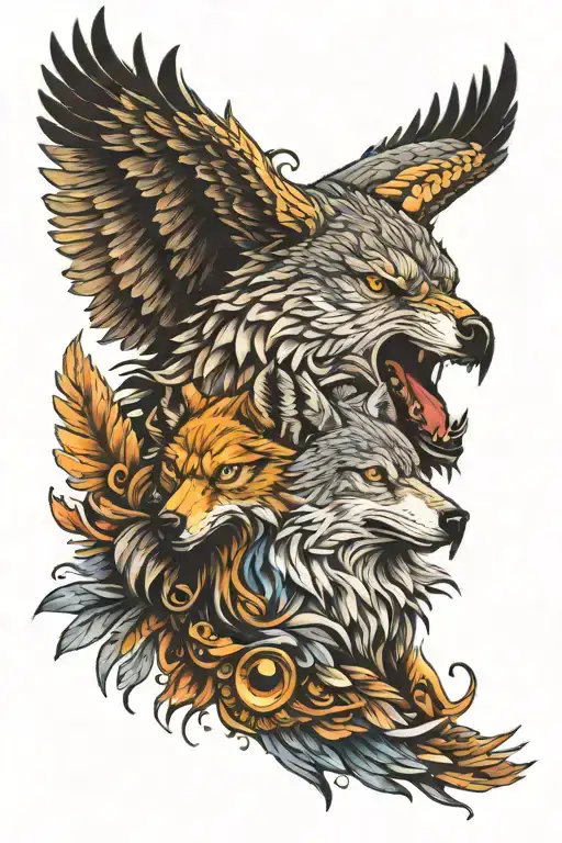 wolf and eagle tattoo design idea