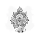 Blackwork tattoo style, map of Colombia, decorated with flowers inside and with a typical Colombian hat tattoo design idea