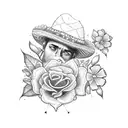 Blackwork tattoo style, map of Colombia, decorated with flowers inside and with a typical Colombian hat tattoo design idea