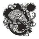 An intricate tattoo featuring a hippopotamus, elephant, and snake intertwined in a unique design tattoo design idea