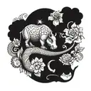 An intricate tattoo featuring a hippopotamus, elephant, and snake intertwined in a unique design tattoo design idea