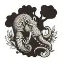An intricate tattoo featuring a hippopotamus, elephant, and snake intertwined in a unique design tattoo design idea