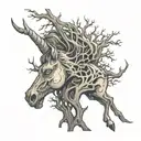 unicorn zombie dead tree tattoo design idea