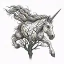 unicorn zombie dead tree tattoo design idea