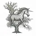 unicorn zombie dead tree tattoo design idea