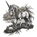 unicorn zombie dead tree tattoo design idea