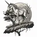 unicorn zombie dead tree tattoo design idea